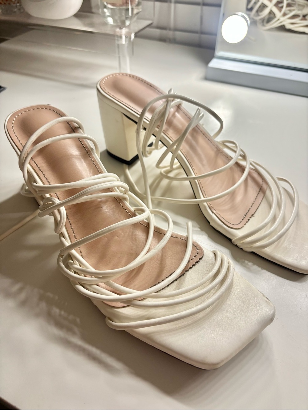 White Strappy Block Heel Sandals